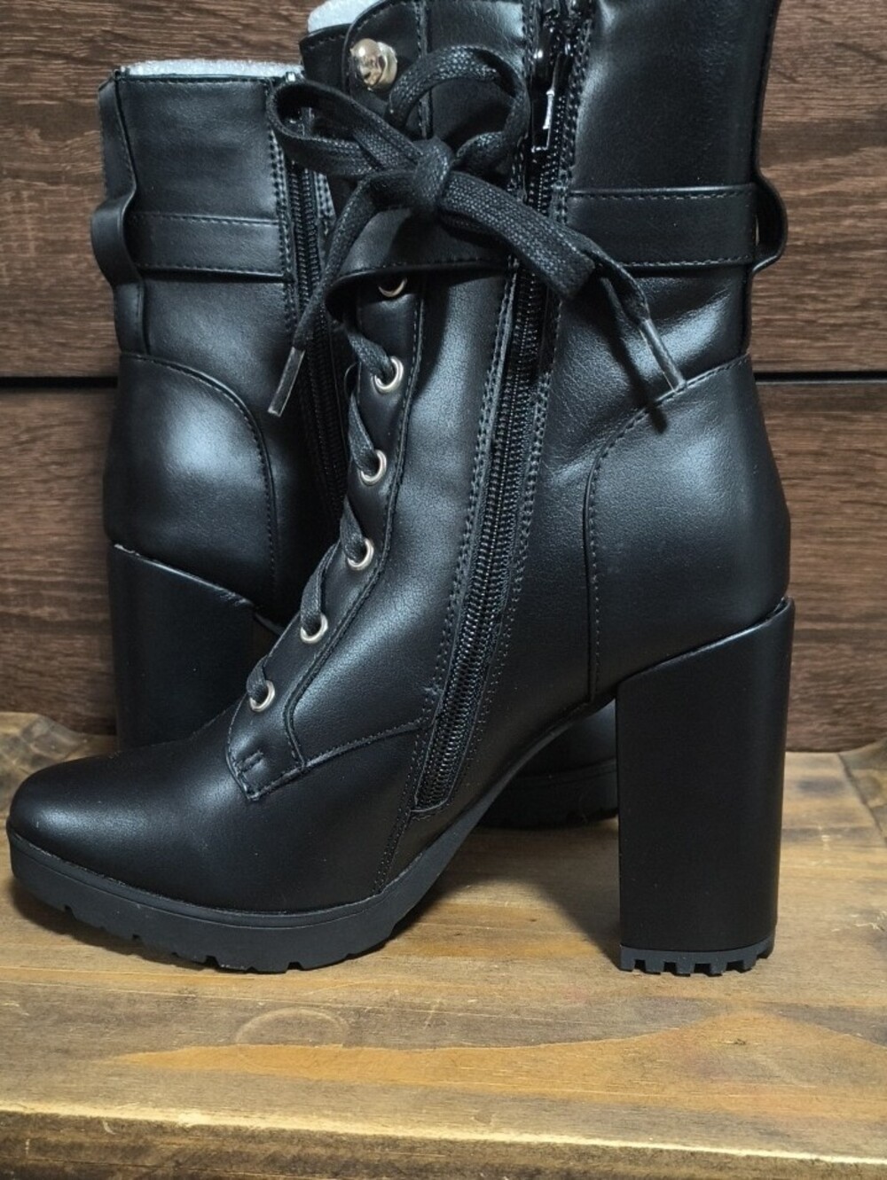 C&C California Black Lace-Up Combat Boots with Side Zip Pocket - Picture 5 of 5